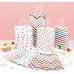 12 Stück Bunte Geschenktüten Kindergeburtstag, 21x15x8 cm Punkte Klein Papiertüten mit Henkel, Regenbogen Geburtstagstüten Kinder Kraftpapier Mitgebsel Tüten für Geburtstag Giveaways Hochzeit Party